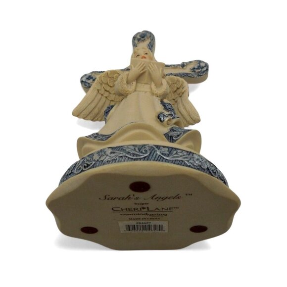SARAH'S ANGELS 2004 Angel Figurine with Cross by Cheri Lane Beige & Blue 6" Tall - Picture 7 of 10